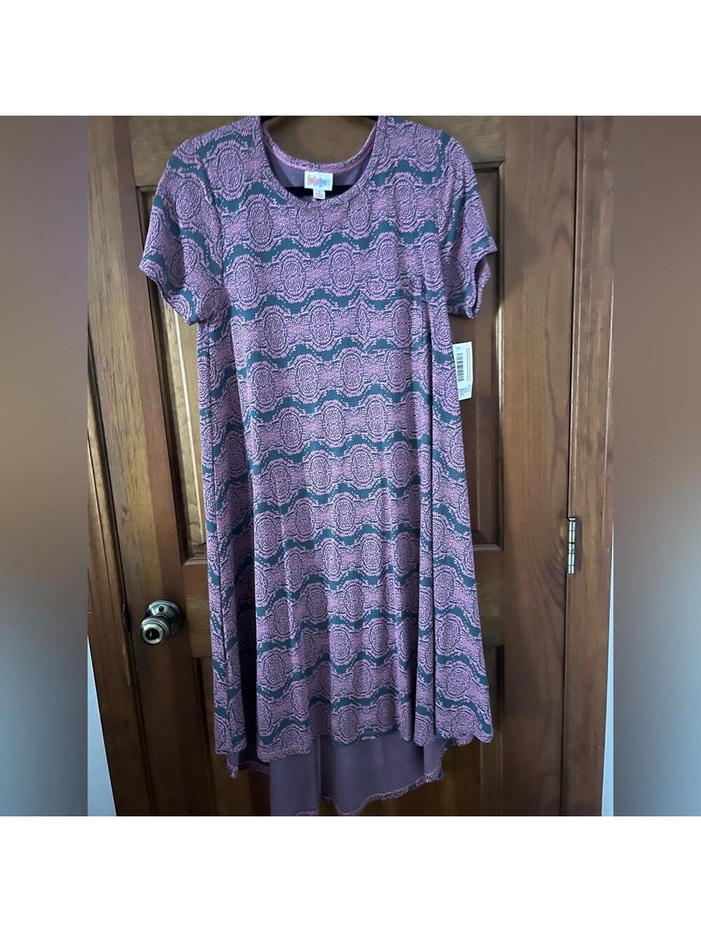 Lularoe Carly Dress Steel Blue Pink Medallions Swing High Low T Shirt Small Nwt